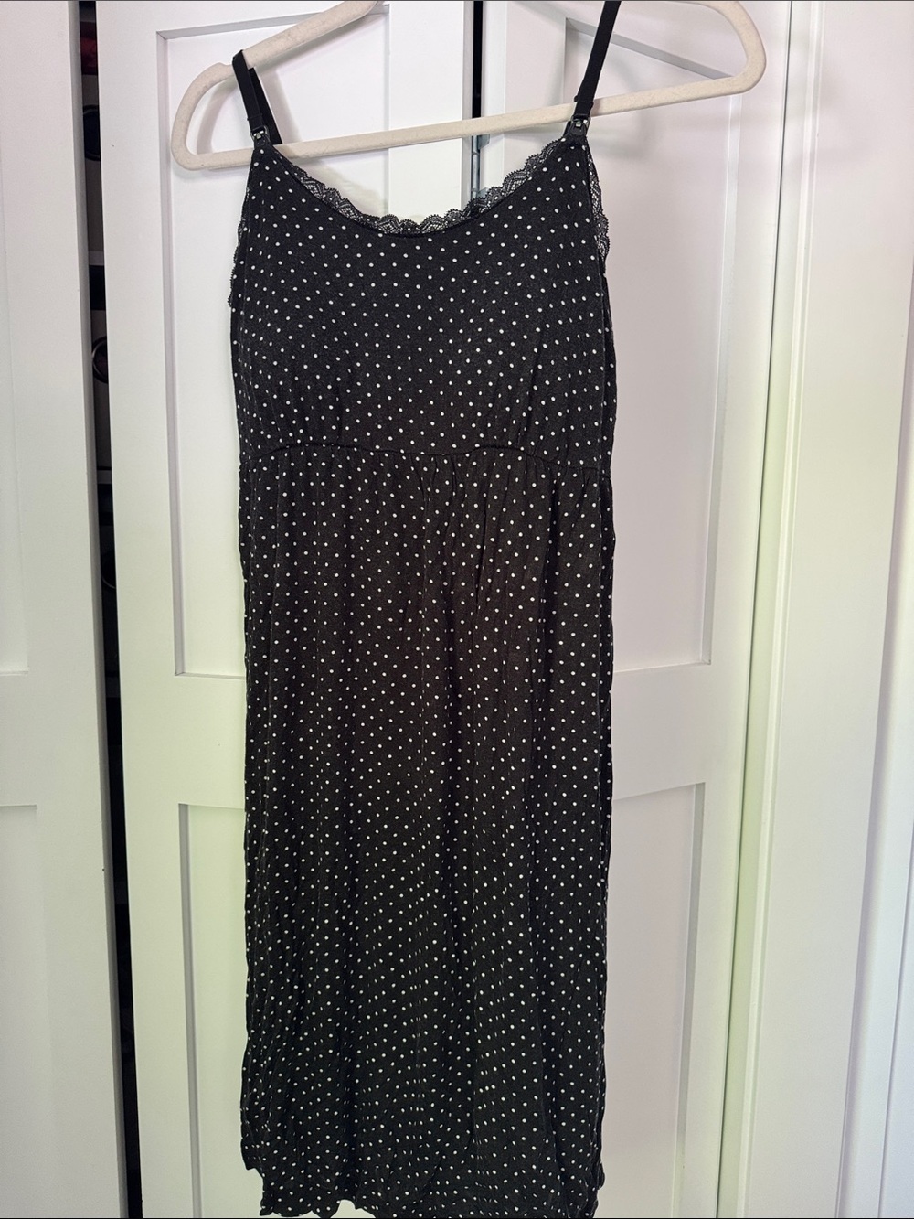 Motherhood Black Polka Dot Lace-Trim Maternity Slip Nightgown Nursing